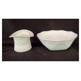 Milk Glass Bowl and Hat Decor Pieces