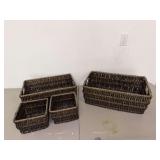 Four Brown Wicker Storage Baskets