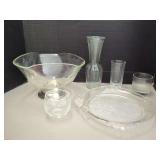 Assorted Glassware Collection - Bowl, Vase, Plate & Glasses