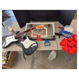 Guitar Hero Guitar, Crayola Crayon Maker, and SKLZ Pro Mini Hoop