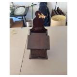 Hanging Wooden Box with Carved Detail and Drawer