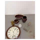 Kitchenware Accessories: Clock, Brown Glazed Pottery