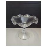 Clear Glass Bowl with Beaded Edge and Pedestal Base