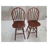 Two Brown Wood Bar Stools