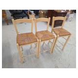 3 Wooden Chairs with Woven Seats