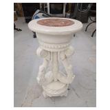White Painted Plant Stand with Marble Inlay