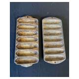 Set of Two Cornbread Baking Pans, Cast Iron, 7 Corns Each