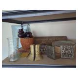 Assorted Home Decor Items: Bookends, Painted Wood, Glass Vase