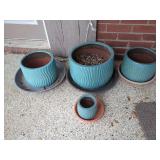 Set of 4 Glazed Ceramic Planters with Saucers