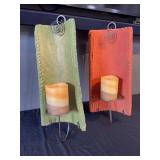 Pair of Rustic Green and Orange Candle Sconces