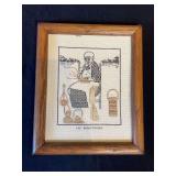 Framed Needlepoint Art - The Basket Maker