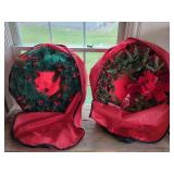 Two Christmas Wreaths in Red Storage Bags