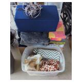 Box Lot: Bedding, Rugs, Bed Wedge and Fabric Pieces