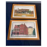 Pair of Framed M.E. Stewart Paintings of Somerset, KY Buildings