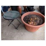 Glass Top Folding Table and Large Flower Pot