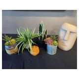 Assorted Decorative Plants and Figurine Lot