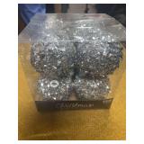 NEW IN THE BOX SHATTERPROOF 8 SILVER ORNAMENTS