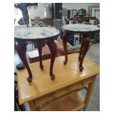 2 MARBLE TOP SIDE TABLES 14X18 DOES HAVE CHIP IN MARBLE ON BOTH TABLES