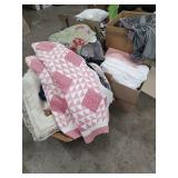 5 BOXES OF SHEETS AND COMFORTERS AND ETC