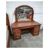 OAK DESK WITH MIRROR - 64X24X69