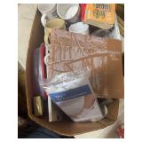 BOX OF COFFEE CUPS AND BOOKS