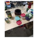 OLD CROCK - TUPPERWARE - BOURBON GLASSES - BOWLS AND ETC