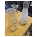 3 VINTAGE GLASS OIL LAMP CHIMNEY GLOBES