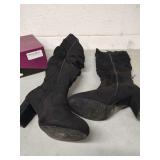 ROOM OF FASHION SZ 10 PREMIUM BLACK SUADE KNEE HIGH HEALED BOOTS