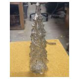 4 X 12 GLASS CHRISTMAS TREE WITH BROKEN SPOT.  LIGHTED