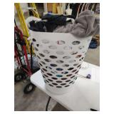 CLOTHES BASKET OF TOWELS AND ETC