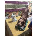 TWO DOGS.  ONE CERAMIC AND ONE CONCRETE FOUNTAIN