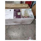 HOME DECORATORS 7.5 FT KENWOOD FRASER FIR FLOCKED LED CHRISTMAS TREE WITH WARM WHITE LIGHTS NO LIGHT TEST HAS BEEN PERFORMED