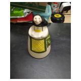 VINTAGE CERAMIC COOKIE JAR 11 INCHES TALL HAS CHIP ON INSIDE RIM