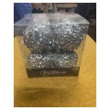 NEW IN THE BOX 8 SHATTERPROOF SILVER ORNAMENTS