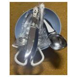 BLUE DISH AND SILVERWARE