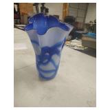 BLUE SWIRL GLASS VASE 13 INCHES TALL