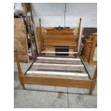 OAK QUEEN/FULL SIZE BED - HEADBOARD AND FOOTBOARD WITH RAILS AND SLATS