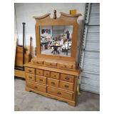 OAK 10 DRAWER DRESSER WITH MIRROR - 58X18X87 TO TOP OF MIRROR