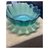 VINTAGE BLENKO GREEN LOTUS GLASS BOWL