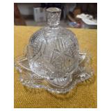 ANTIQUE EARLY AMERICAN PRESSED GLASS BUTTER DISH WITH DOME LID
