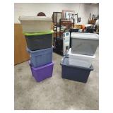 7 STORAGE TOTES WITH LIDS DIFFERENT SIZES