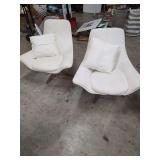 2 WHITE SWIVEL CHAIRS - HAS PICK SPOTS - 15 INCHES FLOOR TO SEAT