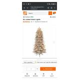 HOME ACCENTS 7.5 FT SLIM FLOCKED FRASER FIR LED CHRISTMAS TREE WITH WARM WHITE LIGHTS NO LIGHT TEST HAS BEEN PERFORMED