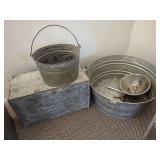 Galvanized Metalware: Tub, Bucket, Dawco Window Refrigerator Box