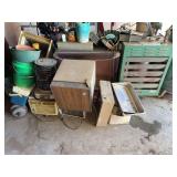 Assorted Appliances, Heater, Coolers, Buckets and Metal Rack