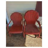 Set of Two Red Metal Shell Back Chairs
