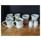 Longaberger Pottery Mug, Salt and Pepper Shakers, and Coaster Set