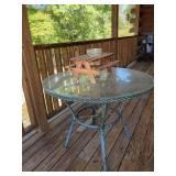Glass Top Table with Picnic Table Decor and Bowl