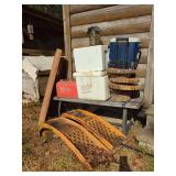 Coolers, Ramps, Gas Tank, Cornhole Boards, Lantern, and Wood Rounds
