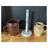 Two Pitchers and Paper Towel Holder